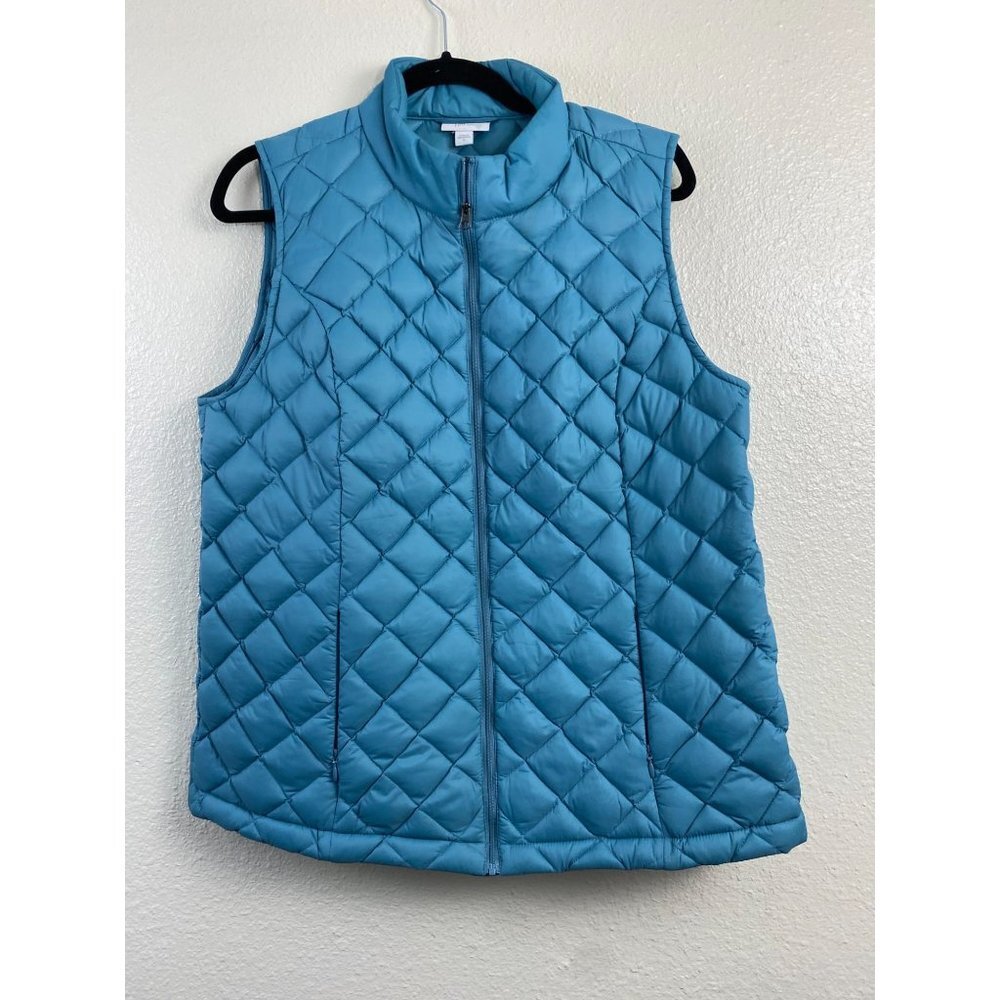 J. Jill Down Filled Quilted Vest Womens Blue Medium Warm Lightweight Fall Winter - Picture 1 of 12